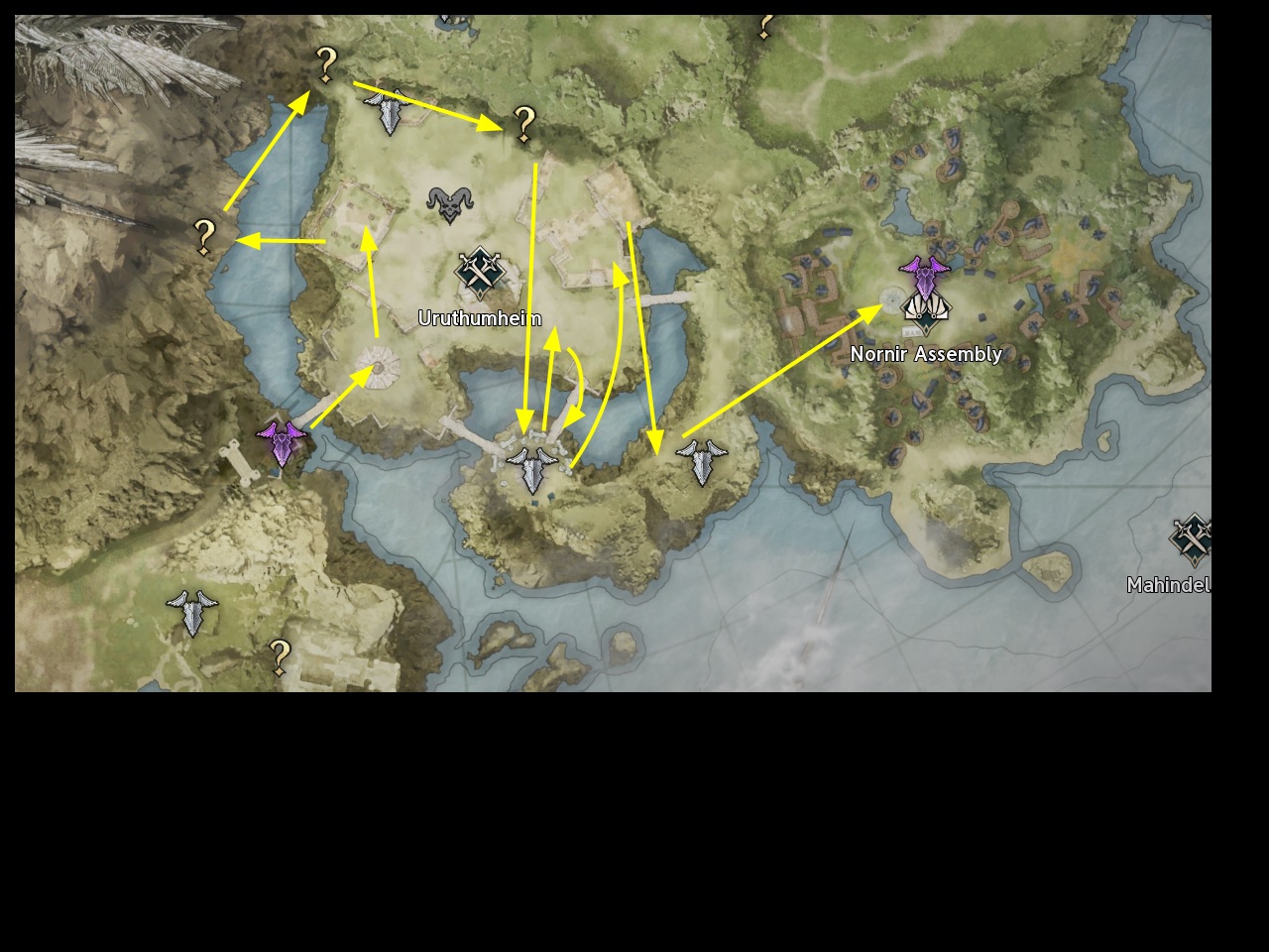 Mapa da Fase 4, parte 2, com as últimas masmorras de selo da rota.